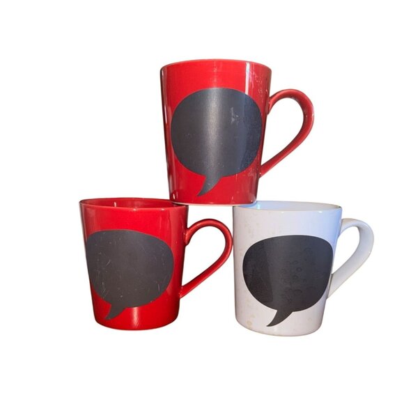 Set Of 4 World Market & Royal Norkfolk Red & White Chalkboard Speech Bubble Mugs - Picture 2 of 6